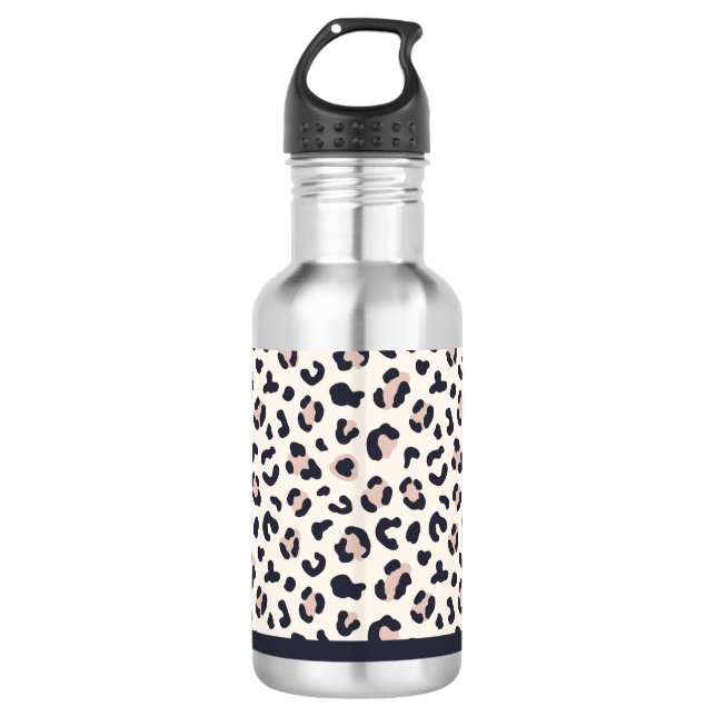 Leopard print pink custom name stainless steel water bottle (Front)
