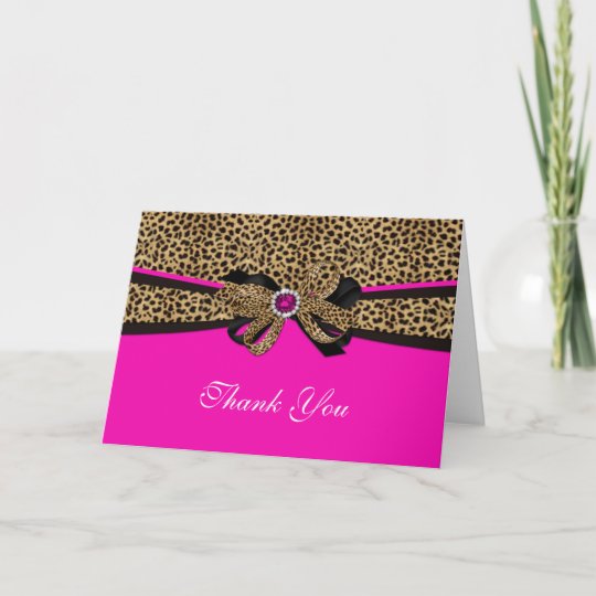 Leopard Print Pink Gem Rhinestone Thank You Card | Zazzle.com