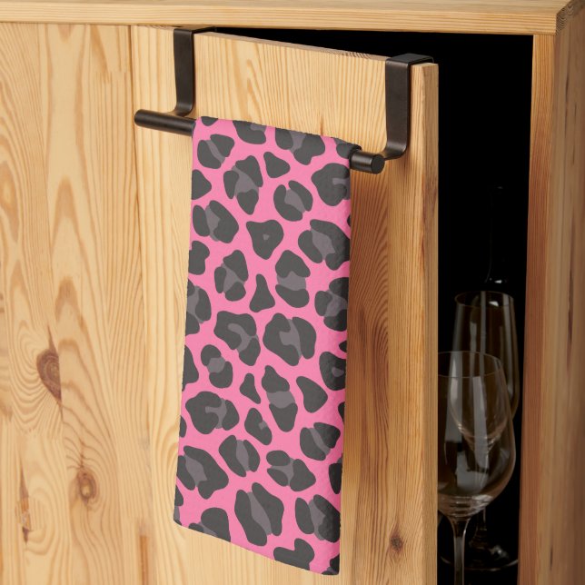 Leopard Print Pink Grey Kitchen Towel (Thirds Fold)