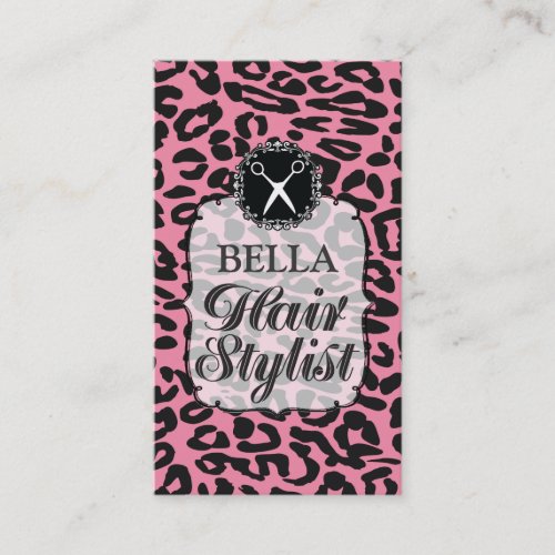 Leopard Print Pink Hair Stylist Appointment Cards Business Card Templates