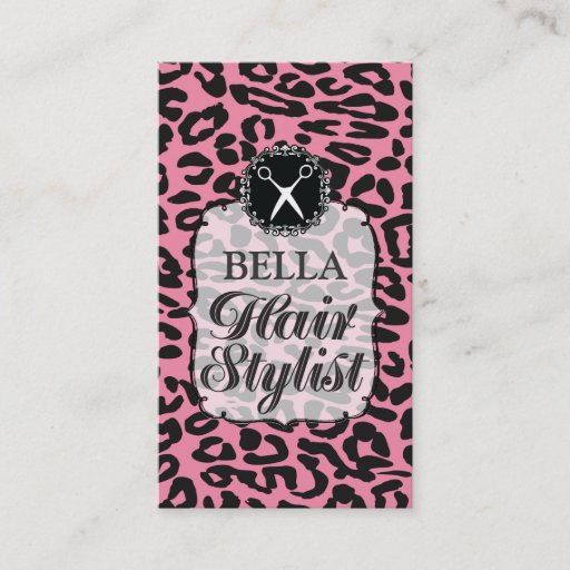 Customizable Leopard Print Pink Hair Stylist Appointment Cards Business Card Templates