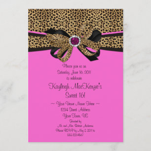 Leopard Print Pink Jewels Diamonds Sweet 16 Invitation