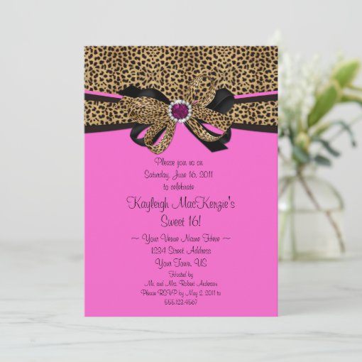 Leopard Print Pink Jewels Diamonds Sweet 16 Invitation | Zazzle