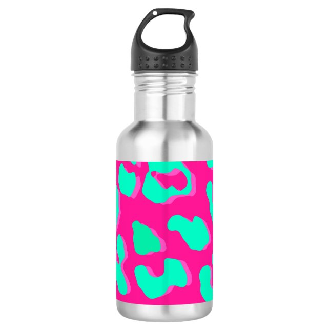 Leopard Print Pink Mint Stainless Steel Water Bottle (Front)