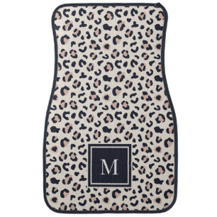 Leopard print pink monogram car floor mat