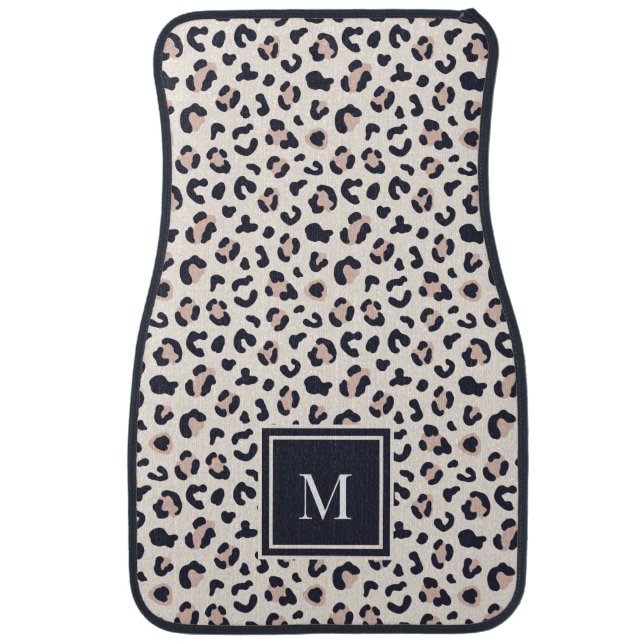 Leopard print pink monogram  car floor mat (Front)