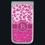 Leopard print pink monogram clip silver finish money clip<br><div class="desc">Bright animal print initial monogram clip in pink hues. Customise with your initial. Example reads B. Smart,  stylish and unique great for business or everyday use. Designed by Sarah Trett.</div>