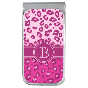 Leopard print pink monogram clip silver finish money clip