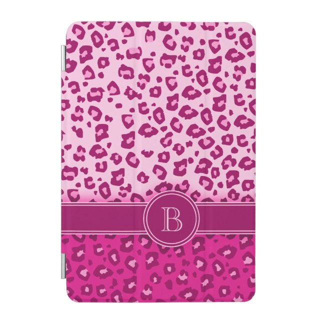 Leopard print pink monogram ipad cover (Front)