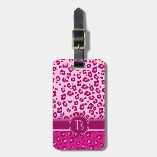 Leopard print pink monogram luggage tag