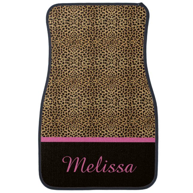 Leopard Print Pink Monogram Set of 4 Floor Mats (Front)