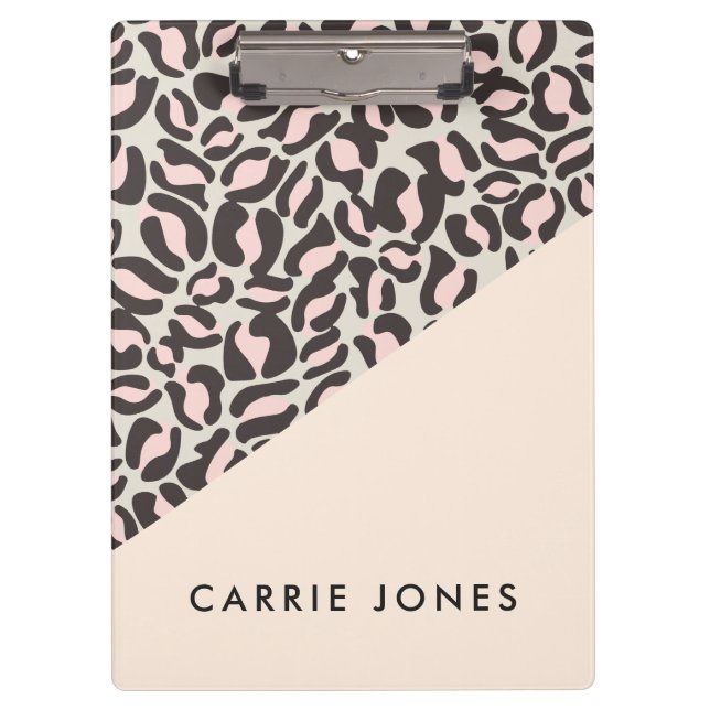 Leopard Print Pink Peach Gold Business Elegant Clipboard (Front)