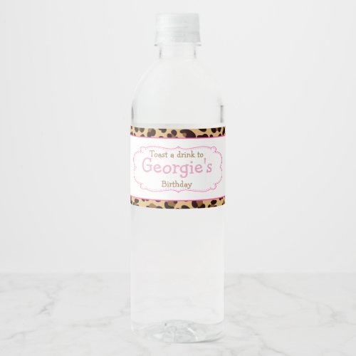Leopard Print Pink Quatre foil Birthday Party Water Bottle Label