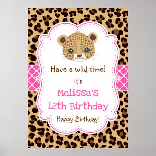 Leopard Print Pink Quatre foil Birthday Poster