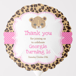 Leopard Print Pink Quatrefoil Birthday Party Balloon