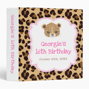 Leopard Print Pink Quatrefoil Birthday Party Photo 3 Ring Binder