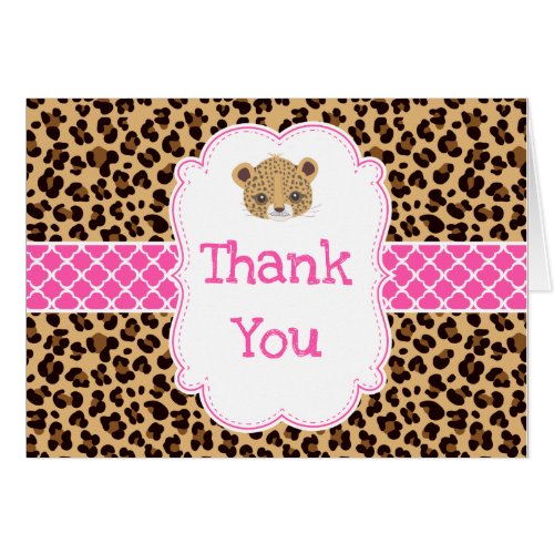 Leopard Print Pink Quatrefoil Birthday Thank You