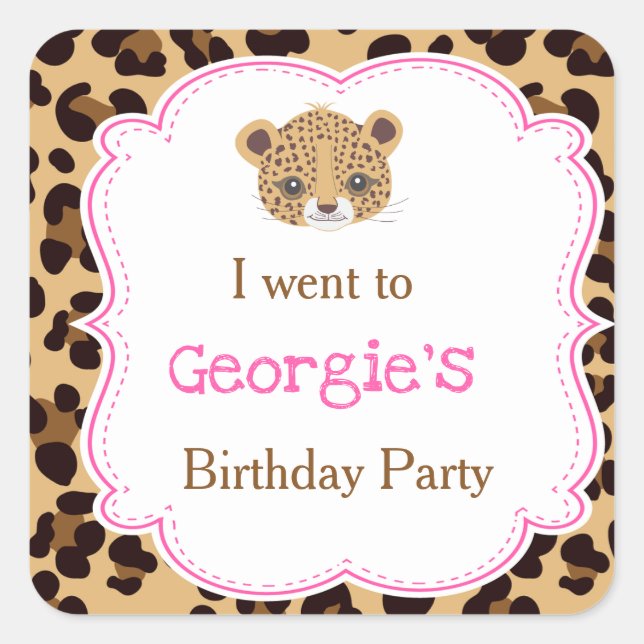 Leopard Print Pink Quatrefoil 'I went to' Square Sticker (Front)