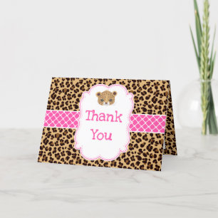 Leopard Print Pink Quatrefoil 'Thank You' Thank You Card