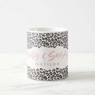 Leopard print pink sixty and sassy 60th birthday coffee mug