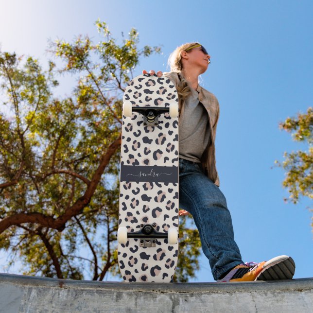 Leopard print pink  skateboard (Outdoor 1)