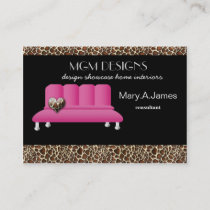 leopard print pink sofa trendy interior decorator business card