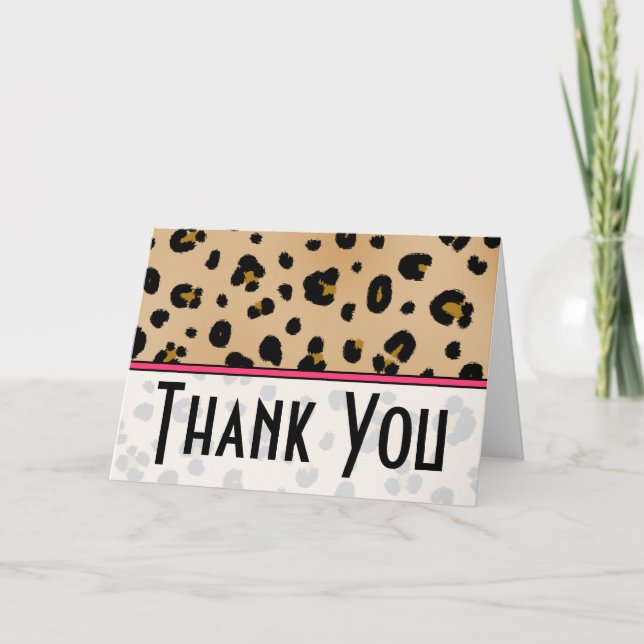 Leopard Print & Pink Thank You Card (Front)