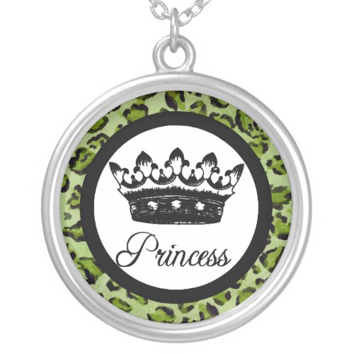 Leopard Print Princess and Crown Necklace