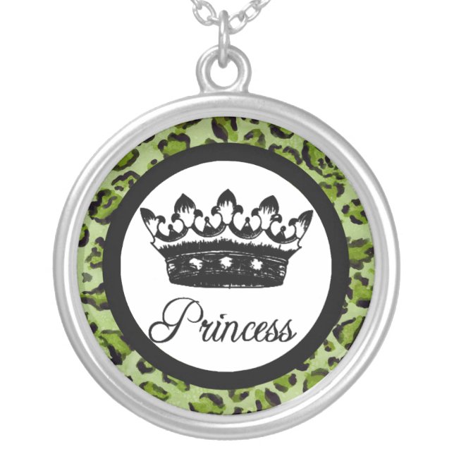 Leopard Print, Princess and Crown Necklace (Front)