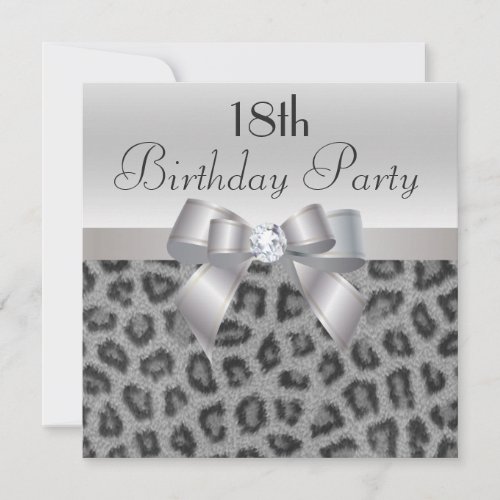 Leopard Print Printed Bow  Diamond 18th Birthday Invitation