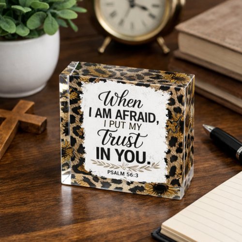 Leopard Print Psalm 56:3 Christian Scripture Paperweight