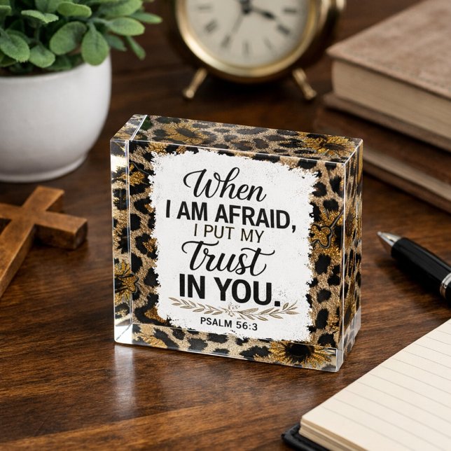 Leopard Print Psalm 56:3 Christian Scripture  Paperweight (Creator Uploaded)