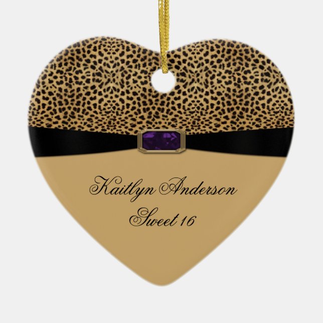 Leopard Print Purple Amethyst Jewel Sweet 16 Keeps Ceramic Ornament (Front)
