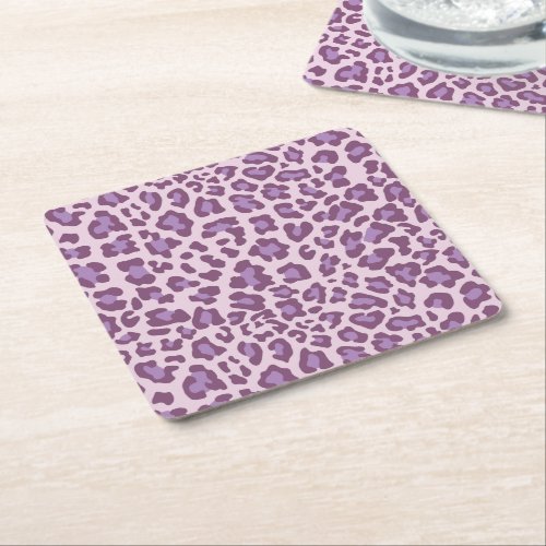 Leopard Print Purple and Lavender Square Paper Coaster