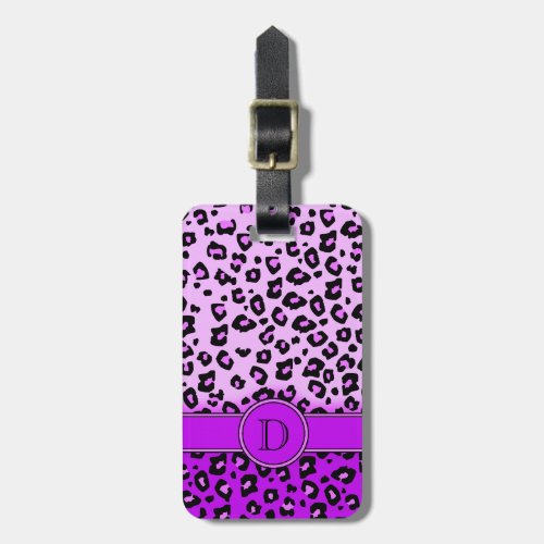 Leopard print purple black monogram luggage tag
