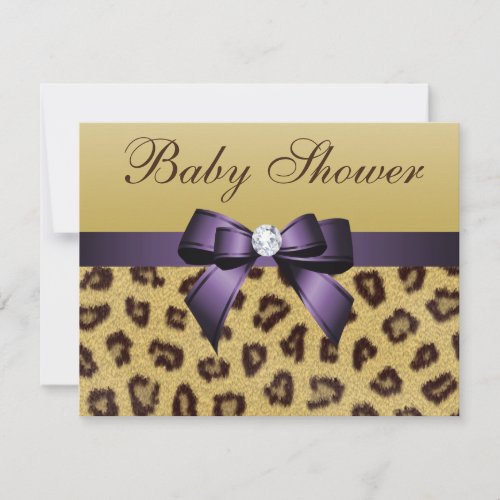 Leopard Print, Purple Bow Baby Shower Custom Invitations