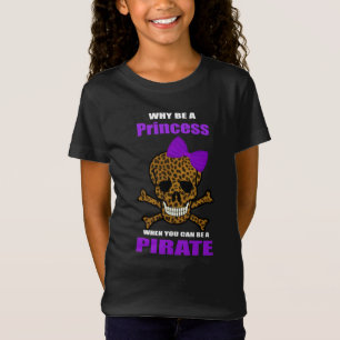 Leopard Print Purple Bow Pirate Princess Skull T-Shirt