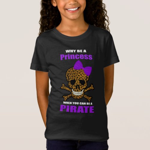 Leopard Print Purple Bow Pirate Princess Skull T_Shirt