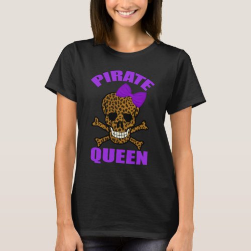 Leopard Print Purple Bow Pirate Queen Skull T_Shirt