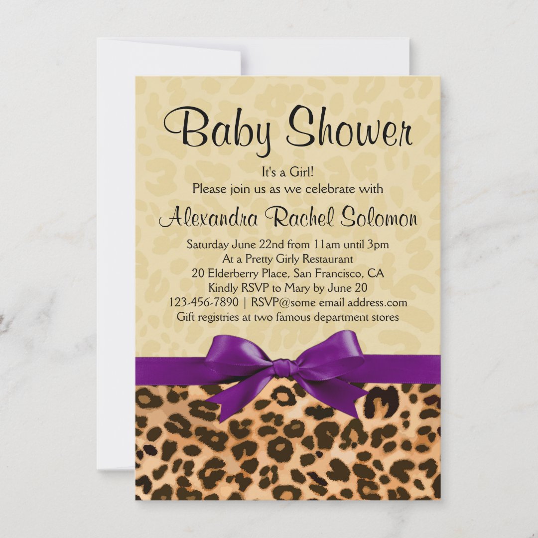 Leopard Print Purple Girl Baby Shower Invitation Zazzle
