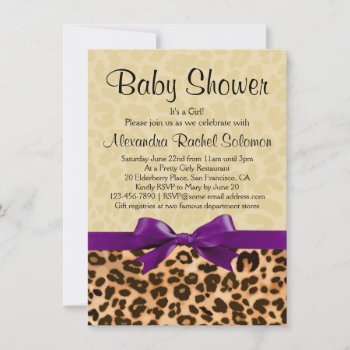 Leopard Print Purple Girl Baby Shower Invitation by CustomInvites at Zazzle