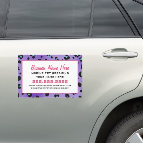 Leopard Print Purple Mobile Pet Grooming 12 x 18 Car Magnet