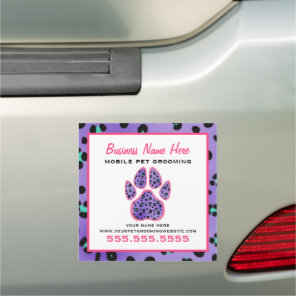 Leopard Print Purple Mobile Pet Grooming 7 x 7 Car Magnet