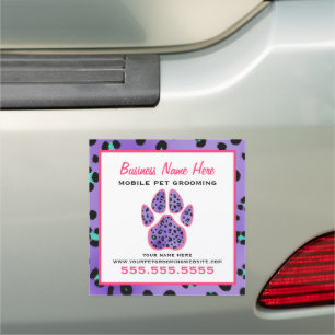 Leopard Print Purple Mobile Pet Grooming 7 x 7 Car Magnet