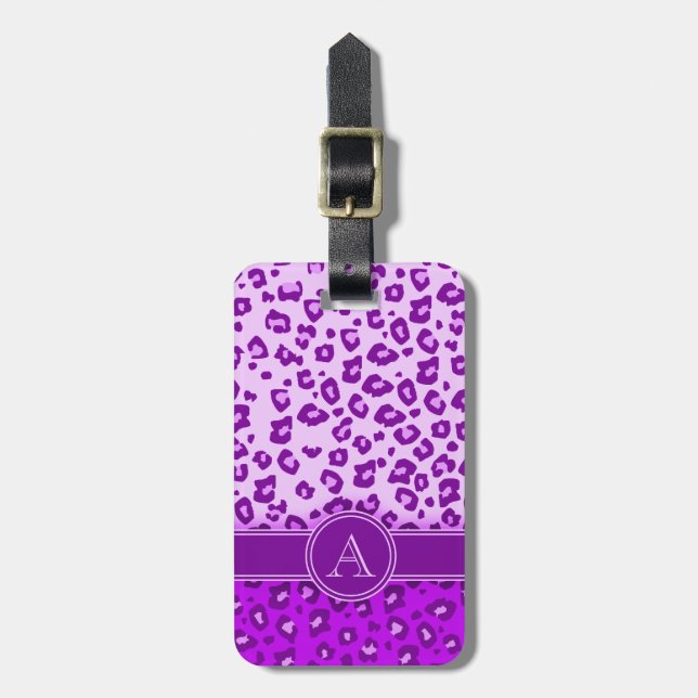 Leopard print purple monogram luggage tag (Front Vertical)