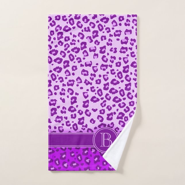 Leopard print purple monogrammed  hand towel  (Hand Towel)