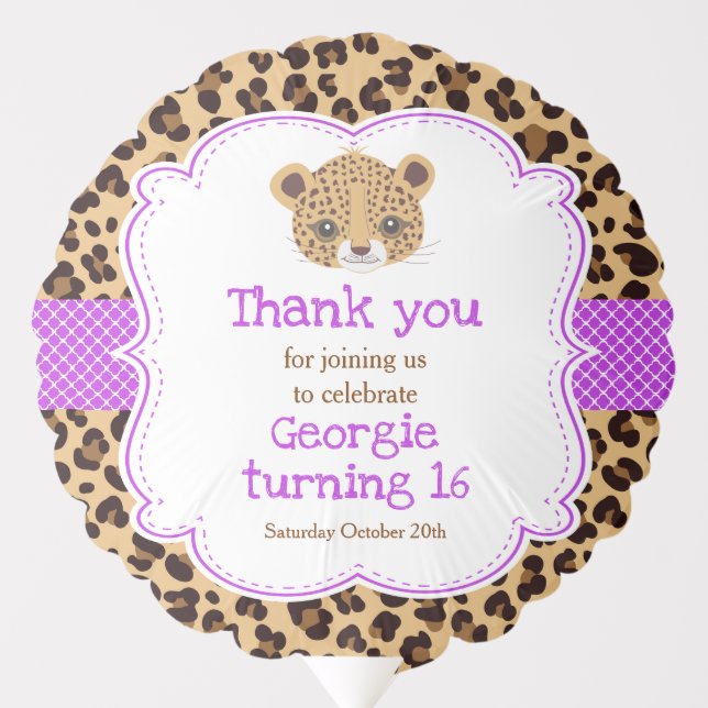 Leopard Print Purple Quatre foil Birthday Party Balloon (Front)
