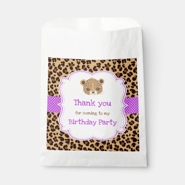 Leopard Print Purple Quatre foil  Birthday Party Favor Bag (Front)