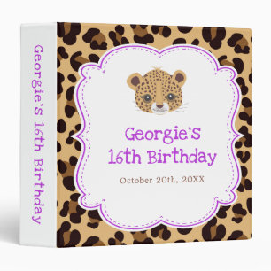 Leopard Print Purple Quatrefoil Birthday Party 3 Ring Binder