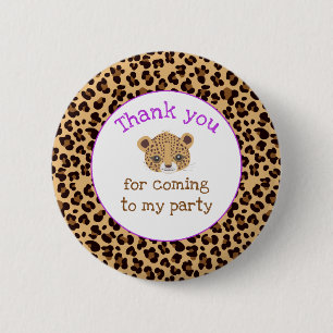 Leopard Print Purple Quatrefoil 'Thank you' Button